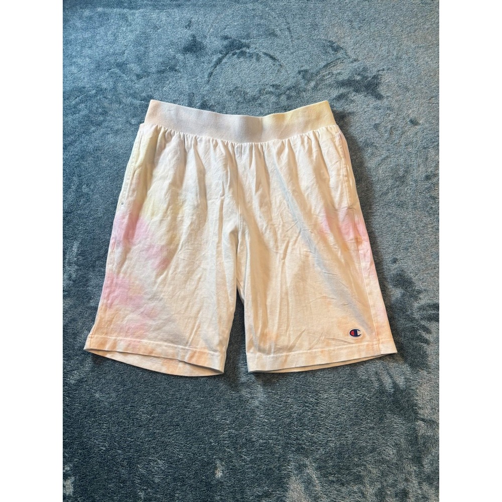 Champion Tie Dye Shorts Mens Medium White Pink Orange Yellow Cloud Wash Gym